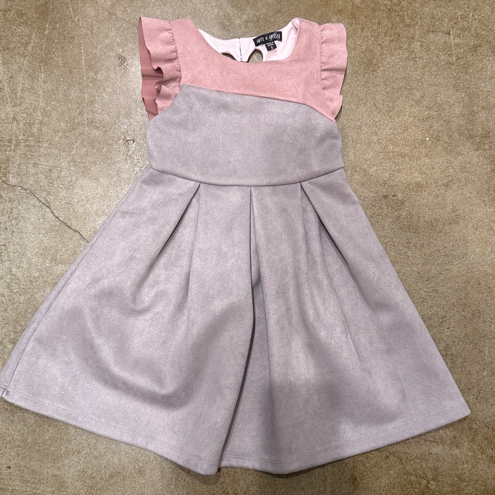 Pink and Gray Faux-Suede Dress